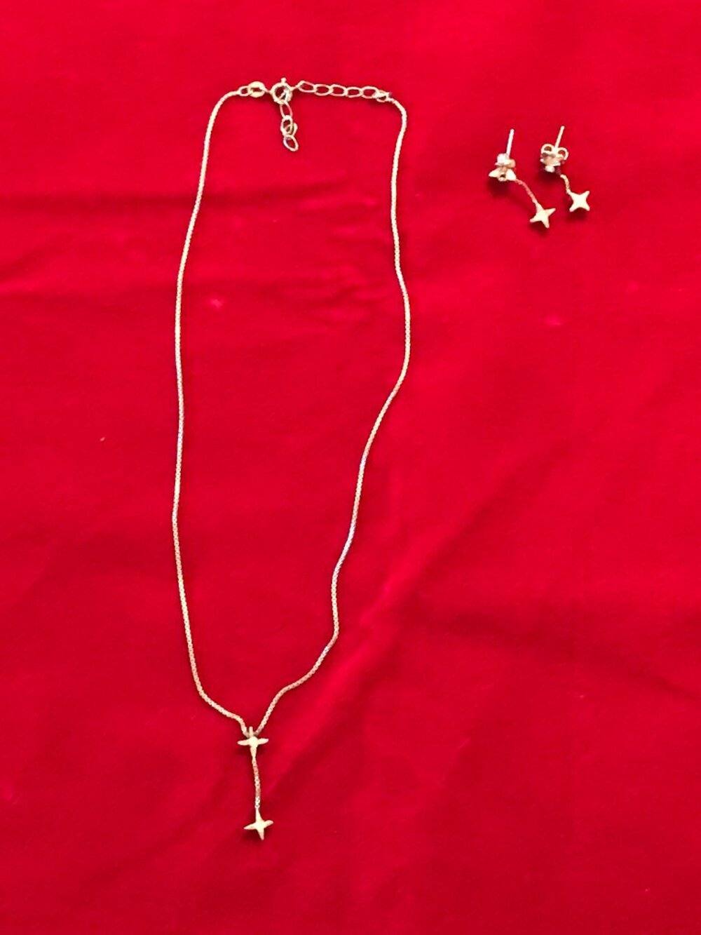 Vintage Sterling Silver 925 Cross Drop Lariat Box Chain Necklace & Earrings